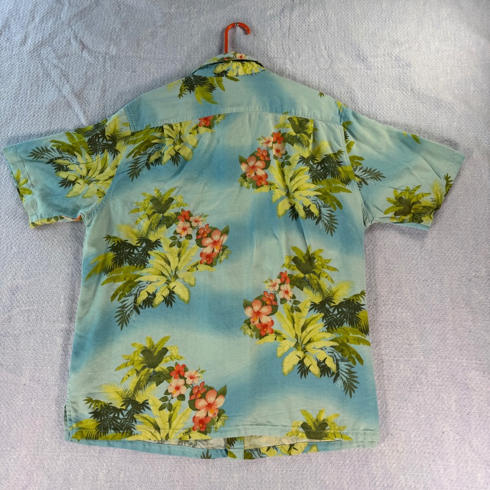 Island Republic Mens XXL Blue Silk Blend Tropical Hibiscus Palm Aloha Camp Shirt - Picture 3 of 6